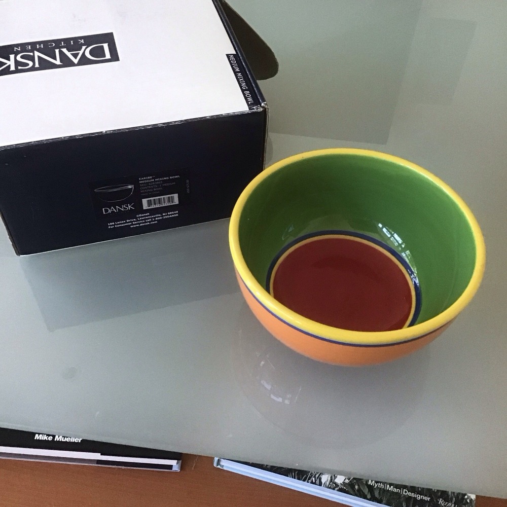 NEW NIB DANSK CARIBE Orange Handpainted Ceramic Medium Mixing Serving Bowl 8"